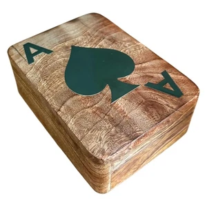 CAJA DE CARTAS DE JUEGO ARTESANAL, incrustación de As de Picas de plata - Imagen 1 de 10