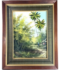 "Pintura al óleo original Tropical Tailandia Siam tienda de arte enmarcada 17x21""" - Imagen 1 de 7