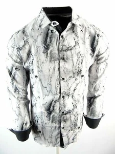 Mens Shirt Italian Style White Black Marble Stripe Prints Slim Fit Button Up - Picture 1 of 6