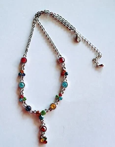 Colorful Crystal Bead Necklace Silver Tone Bezel Setting - Picture 1 of 9