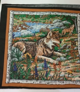 WOLF Family 100% Cotton Pillow Panels 16" Square Set Of 2 Vtg '99 NOS - Bild 1 von 6