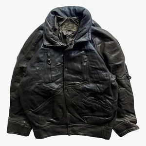 Vintage 90s Men's Redskins Dark Brown Leather Pilot Jacket Army Military Utility - Picture 1 of 7