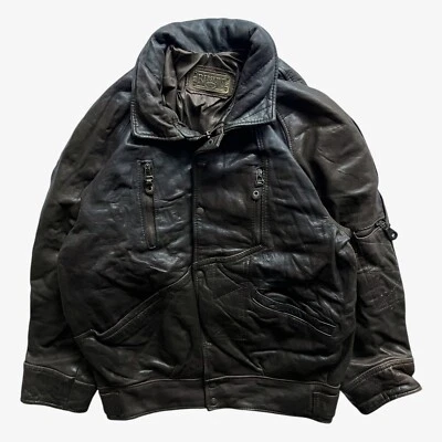 Vintage 90s Men's Redskins Dark Brown Leather Pilot Jacket Army Military Utility - Image 1 of 4