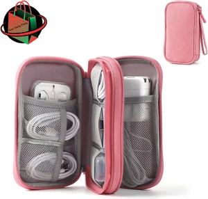 Travel Electronic Organizer Pouch Bag, 3 Compartments Portable Electronic Pink - Picture 1 of 10