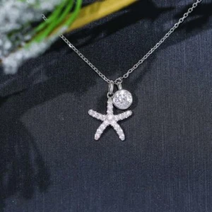 Star Shape Sterling Silver Moissanite Round Cut Women;s Wedding Pendant - Picture 1 of 7