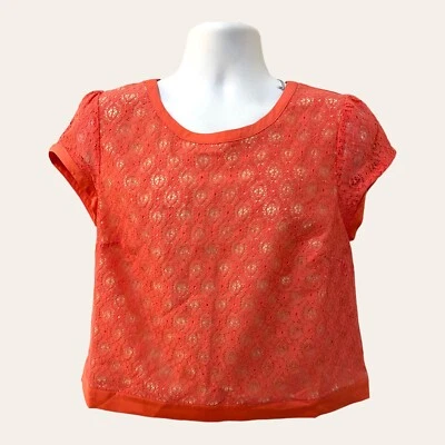 LC Lauren Conrad LACE CROP TOP, Back Buttons RIBBONS Floral, Size L Womens NWT - Image 1 of 4