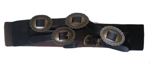 Boston Proper Brown Leather Elastic Belt Metal Embellishments Womens Size L - Picture 1 of 6
