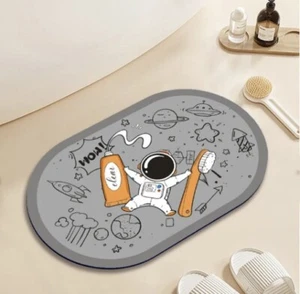 Bath Mat Memory Foam Bathroom Rocket Astronaut  Non-slip Absorbent Rug 31x19 - Picture 1 of 7