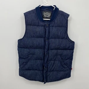 Levi's Men's Sleeveless Puffer Quilted Denim Snap Buttons Zip Vest Blue Size M - Picture 1 of 9