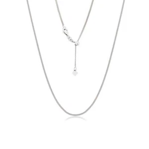 925 Sterling Silver 2MM Curb Adjustable Chain Necklace Up To 24" - Made In Italy - Picture 1 of 2