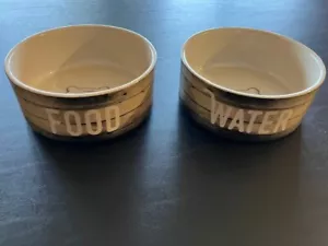 Set of 2 PetRageous Stoneware Barnwood Design/Bone Dog Bowl- Food and Water - Picture 1 of 5