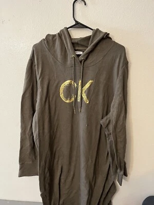 Calvin Klein Hoodie Tunic Dress Hoodie Stretch Brown Gold Logo 3X - Image 1 of 4