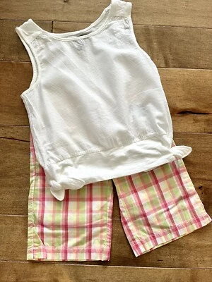 Pantalones Cortos a Cuadros JANIE & JACK Vibrant Garden Rosa ~ 6 Excelente Con Gap Kids Tanque Blanco Foto 1 de 3
