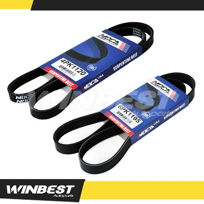 EPDM Two Pieces Drive Belt Set Fit Honda Pilot 03 04 Alt-AC-Pwr -6PK1195 4PK1120 - Image 1 of 4