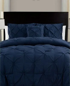 VCNY Home Carmen Ruched Super Soft 3-Pc. Duvet Cover Set - QUEEN - Navy - Picture 1 of 4
