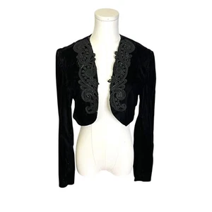 Chaqueta Bolero Recortada Scott McClintock Talla S Terciopelo Negro Bordado Encaje Cuentas - Imagen 1 de 5