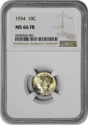 1934 Mercury Silver Dime MS66FB NGC - Image 1 of 2