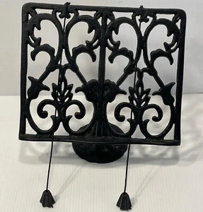 Cast Iron Cookbook Display Stand Black Metal Adjustable w/ Page Saver Weights - Picture 1 of 3