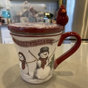 St. Nicholas Square Hand-Painted "Warm Wishes" YULETIDE Lidded Coaster Mug - NEW - Picture 1 of 5