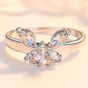 Moda Butterfly 925 Anillo relleno de plata Mujeres Zircón cúbico Regalo de boda Sz 6-10 - Imagen 1 de 6
