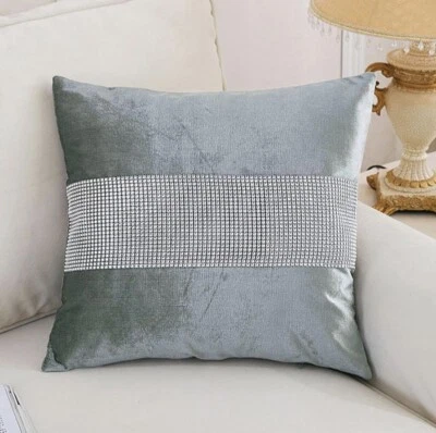 Luxury Pillow Cover/Case Gray With Rhinestone/Crystal Line 18x18 - Image 1 of 4