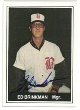 1982 Birmingham Barons ED BRINKMAN Signed Card autograph TCMA TIGERS SENATORS
