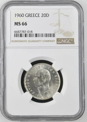 Grecia 20 Dracmai 1960 NGC MS 66 Foto 1 de 2