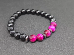 Armband Damen Tiger Eye Onyx Hämatit 8mm Edelstein Kugel Magenta Pink Geschenk  - Bild 1 von 5