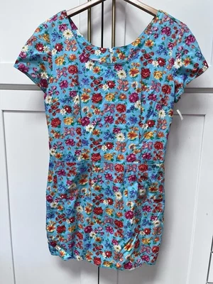 Jonathan Martin винтажный цветочный крышка рукав платье синий хлопок размер 13 женщин новый с Ярлыками новый из старых запасов - Изображение 1 из 4