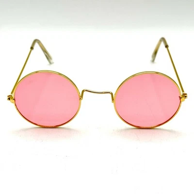 Классические модные круглые солнцезащитные очки с розовыми линзами и золотой металлической дизайнерской оправой хиппи - Изображение 1 из 4