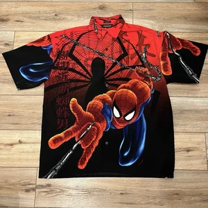 Vintage Changes Y2K 2001 Spider-Man AOP Graphic Short Sleeve Button-Up Shirt XL - Picture 1 of 5