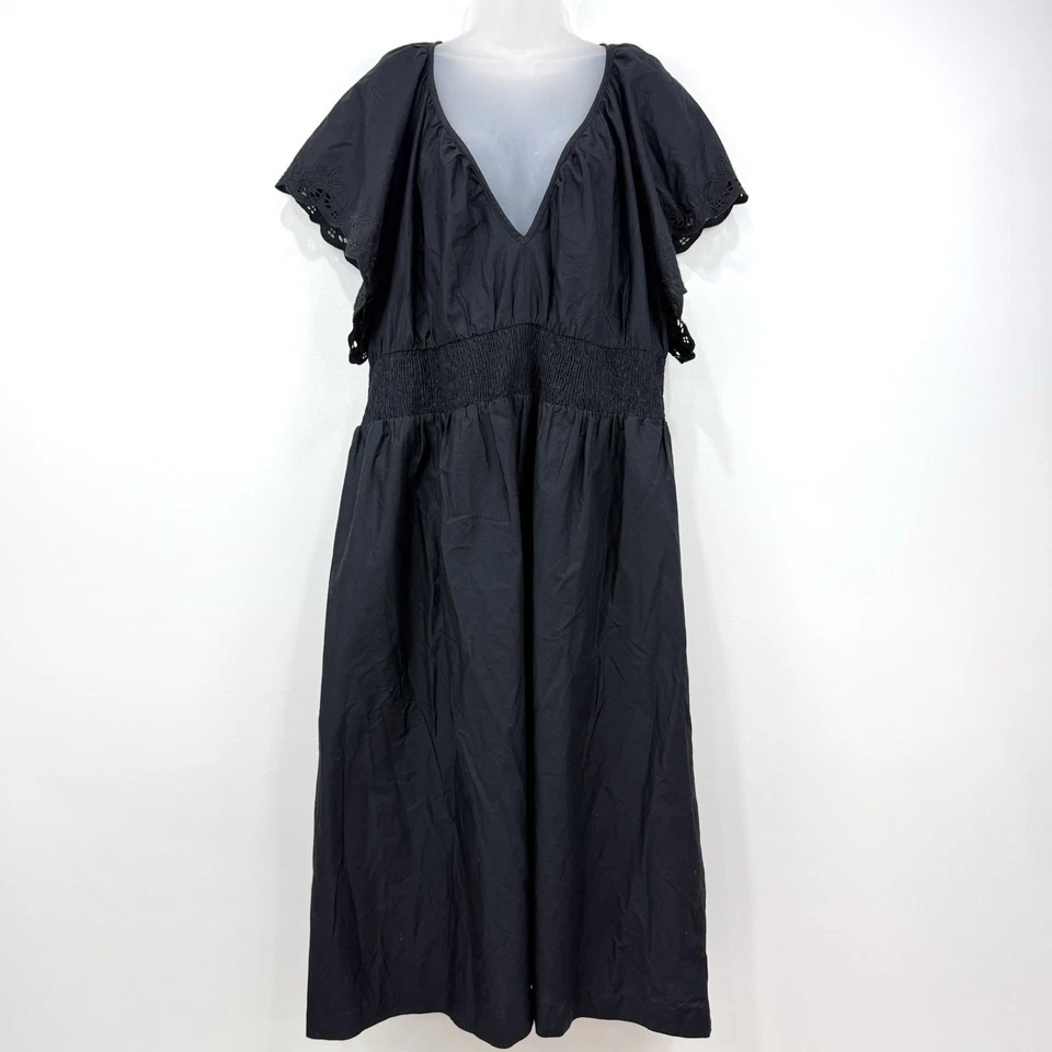 Old Navy Dress Women 2X Black Dark Cottagecore Peasant Eyelet Trim Coastal Beach - Image 1 of 4