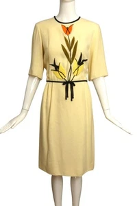 1960s Ivory Embroidered Dress, Size 6 - Picture 1 of 6