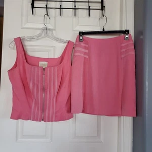 Vintage Cache set 2 pezzi minigonna e top zip davanti rosa senza maniche taglia large - Foto 1 di 17