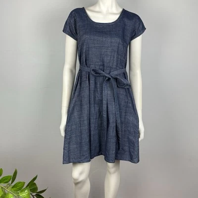 Traje de Vestido Estilo Rummage Azul Cambray Denim Línea A Talla 10/12 Bolsillos con Cinturón Foto 1 de 4