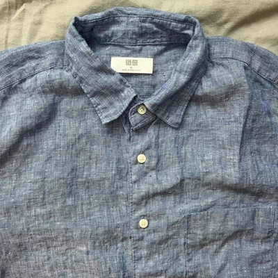 UNIQLO Men's Size XL Long Sleeve 100% Linen Blend Button Down Shirt Blue - Image 1 of 4