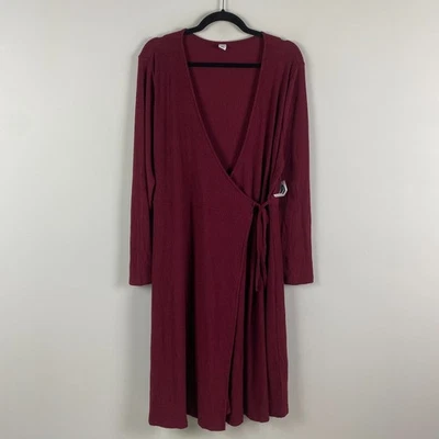 Old Navy Knit Wrap Dress Size XL Wine Long Sleeve Tie Front Stretch - Image 1 of 4