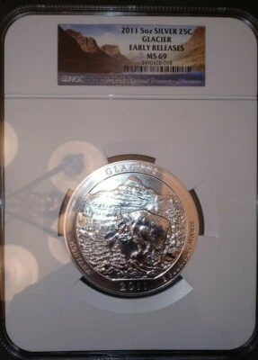 2011 ATB Glacier 5 Oz .999 Silver Coin NGC MS 69 Early Release - Image 1 of 4