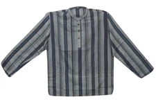 BOHO HIPPY GYPSY Mens YOGA Kurta Shirt FUNKY YOGI Grey Cotton Stripes Tunic M