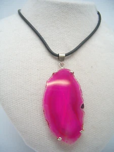 Ciondolo in ARGENTO 925 con AGATA naturale - pendente Pietra Dura fucsia - - Picture 1 of 5