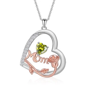 Personalized Birthstone MOM Mothers Necklace Heart Shape 1-4 Names & Birthstones - Picture 1 of 9