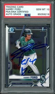 HARRY FORD signed 2021 1st Bowman Chrome RC Rookie ON CARD AUTO Gem Mint PSA 10 - Picture 1 of 2