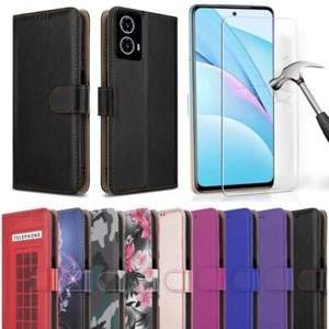 Case For Motorola G34 5G, Slim Leather Wallet Flip Phone Cover + Screen Glass - Picture 1 of 21