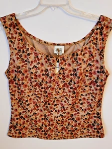 NEW Large Jason Maxwell Woman's Blouse Top Shirt Sleeveless Peasant Floral Tie - Picture 1 of 4