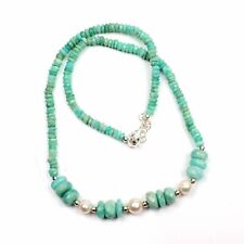 16 Inch Necklace Natural Amazonite & Pearl 925 Silver Lock 4-9 MM Rondelle Beads