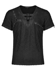 Camiseta Prenda para el torso Punk Rave Para Hombres Gótica Apocalíptica Grunge Malla Envejecida Negra - Imagen 1 de 13