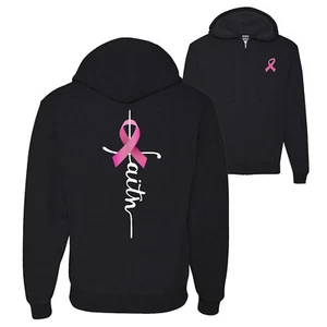 Faith Breast Cancer Ribbon Front and Back Graphic Zip Up Hoodie Sweatshirt - Picture 1 of 3