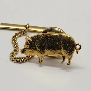VTG Gold Tone Pig Tie Tac Pin W/ Chain Preble County Pork Festival Souvenir - Picture 1 of 2