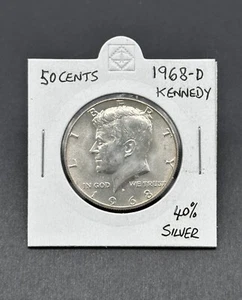 American silver Kennedy half dollar 1968-D 50C Brilliant Uncirculated - Picture 1 of 2