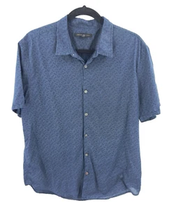 John Varvatos Short Sleeve Button Up Shirt Mens Sz L Blue Dot Print 100% Cotton - Picture 1 of 8